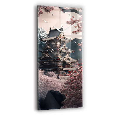Horloge murale verticale Tour et fleurs en Asie