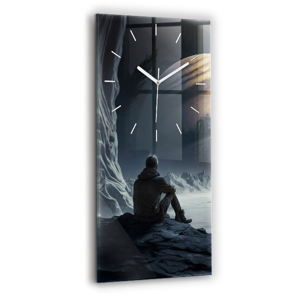 Horloge murale verticale 'L''homme devant la lune'