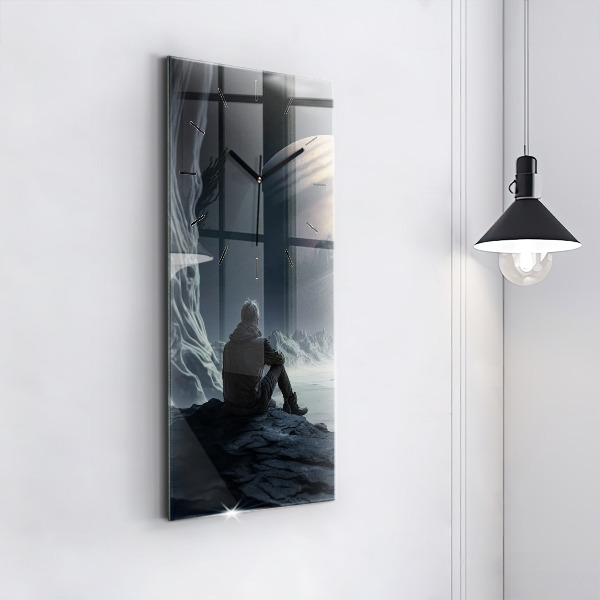 Horloge murale verticale 'L''homme devant la lune'