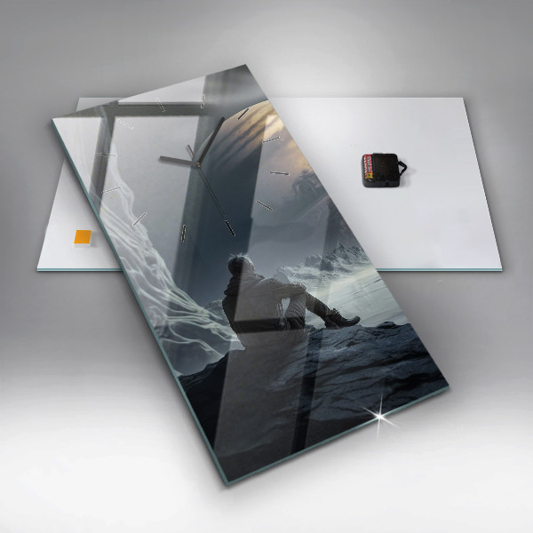 Horloge murale verticale 'L''homme devant la lune'