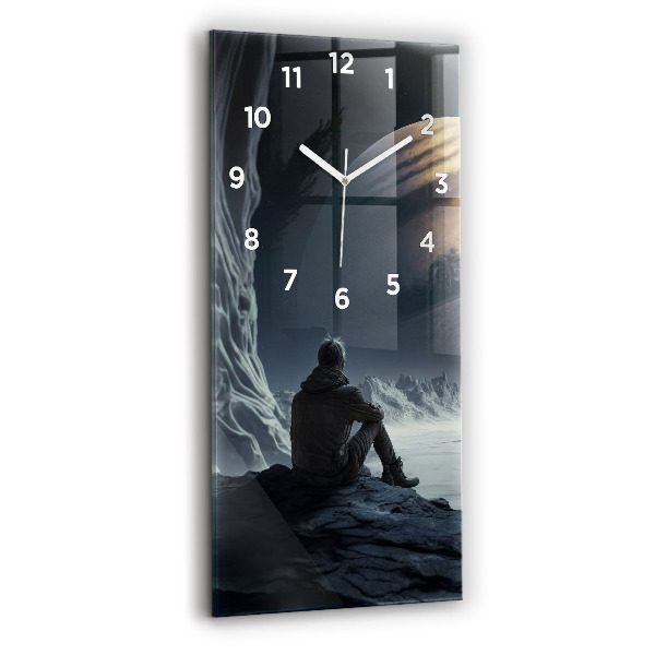 Horloge murale verticale 'L''homme devant la lune'