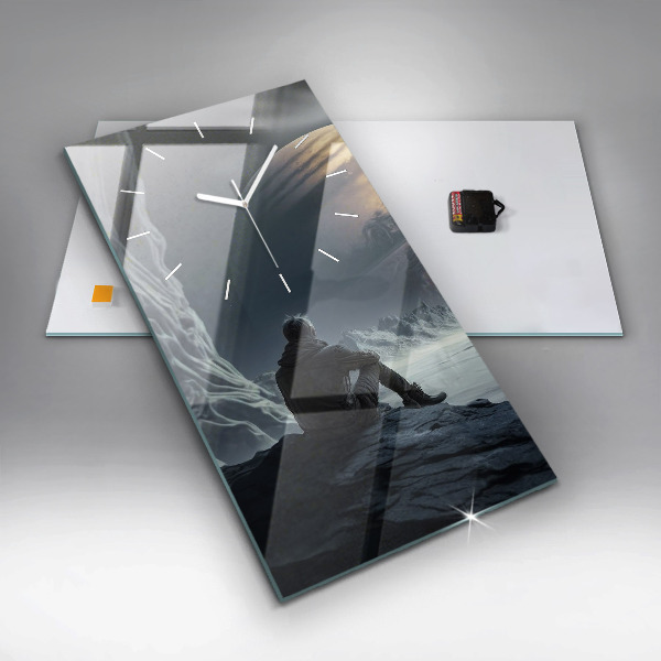 Horloge murale verticale 'L''homme devant la lune'