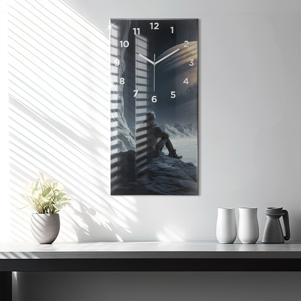 Horloge murale verticale 'L''homme devant la lune'