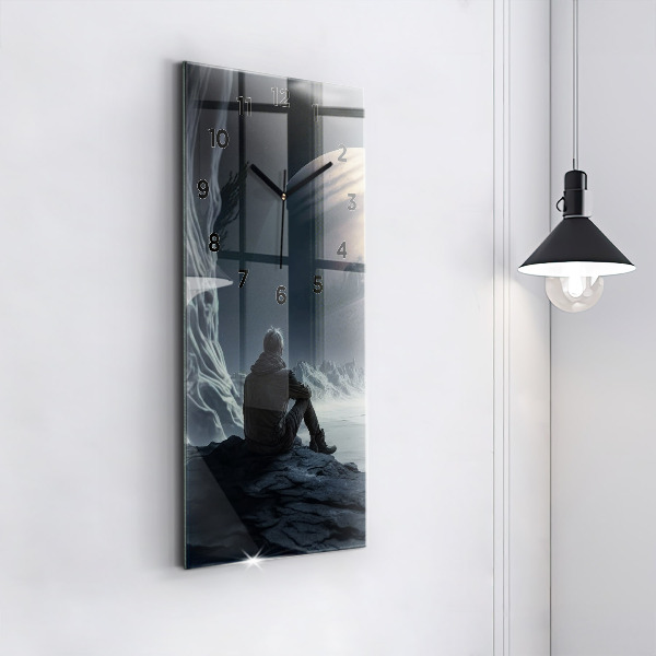 Horloge murale verticale 'L''homme devant la lune'
