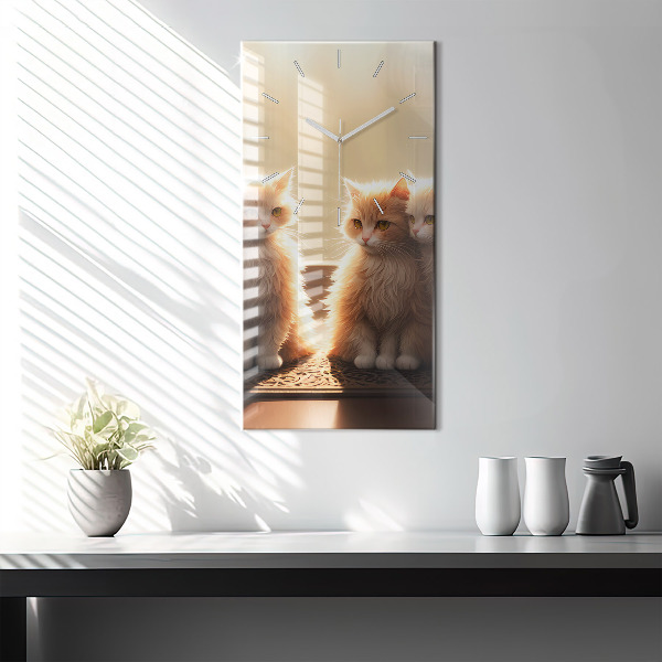 Horloge murale verticale Quatre chatons au soleil