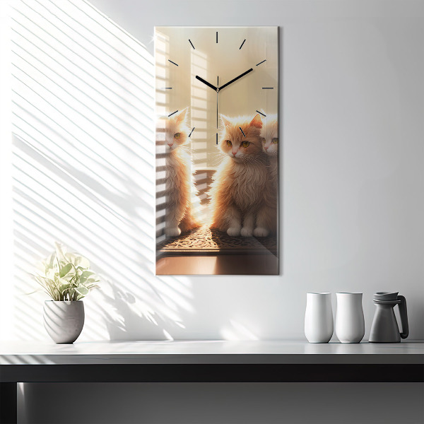 Horloge murale verticale Quatre chatons au soleil