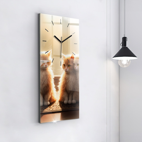 Horloge murale verticale Quatre chatons au soleil