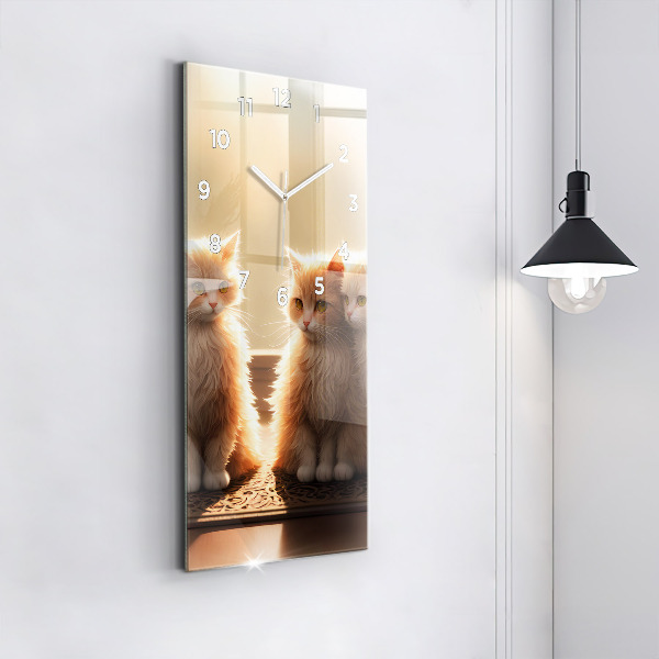 Horloge murale verticale Quatre chatons au soleil