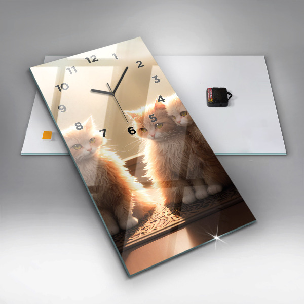 Horloge murale verticale Quatre chatons au soleil