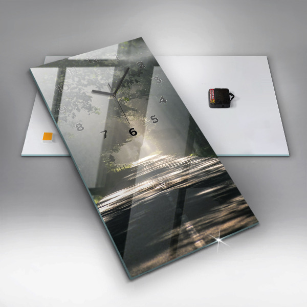 Horloge murale verticale Route forestière et rayons de soleil