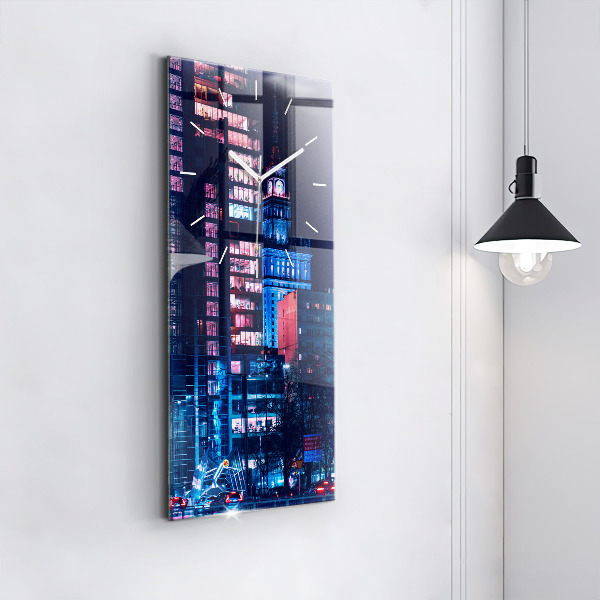 Horloge murale verticale Varsovie la nuit