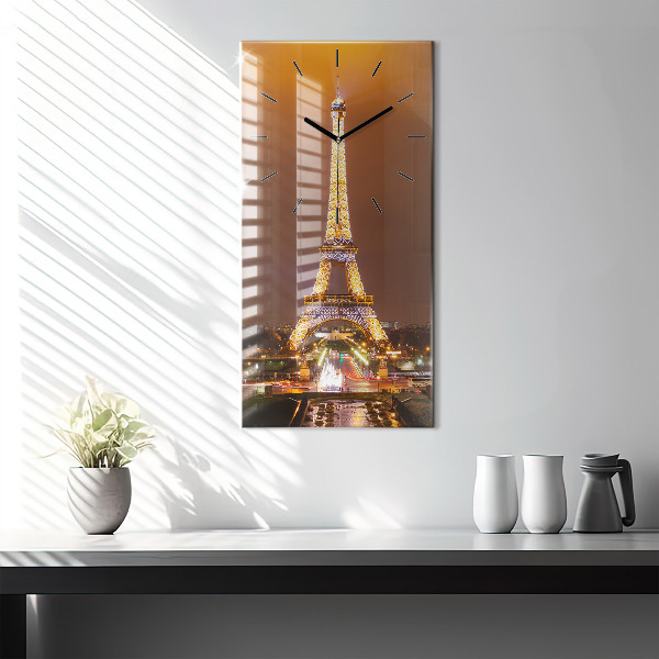Horloge murale verticale Tour Eiffel illuminée