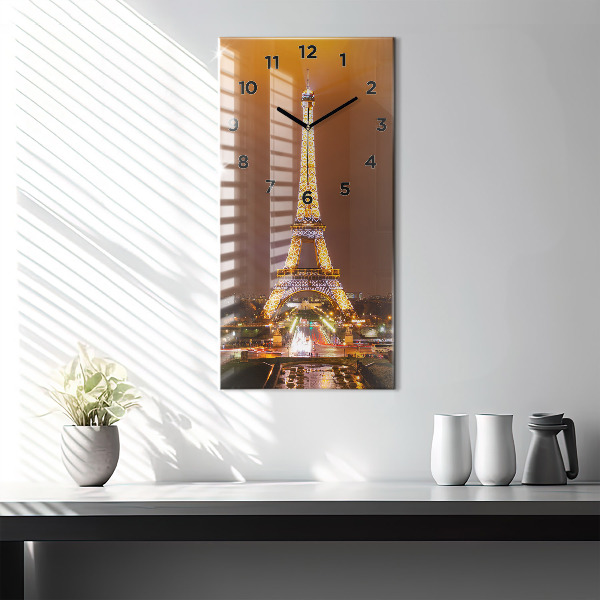 Horloge murale verticale Tour Eiffel illuminée
