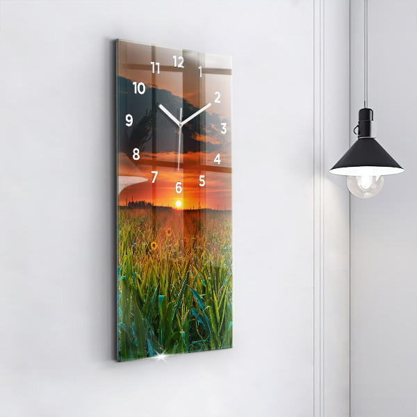 Horloge murale verticale Tournesols dans le pré