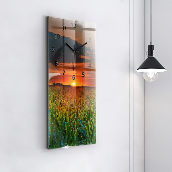 Horloge murale verticale Tournesols dans le pré