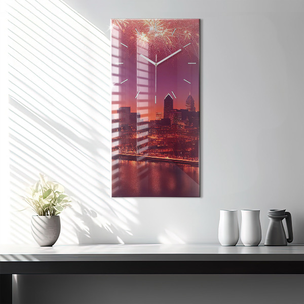 Horloge murale verticale La ville de Philadelphie la nuit