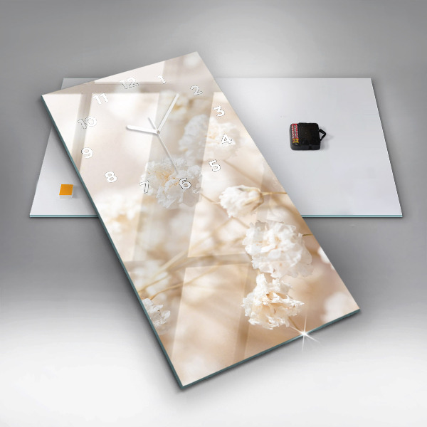 Horloge murale verticale Petites fleurs blanches