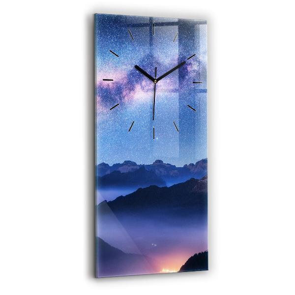 Horloge rectangulaire verticale Voie lactée et montagnes