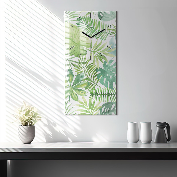 Horloge rectangulaire verticale Feuilles vertes