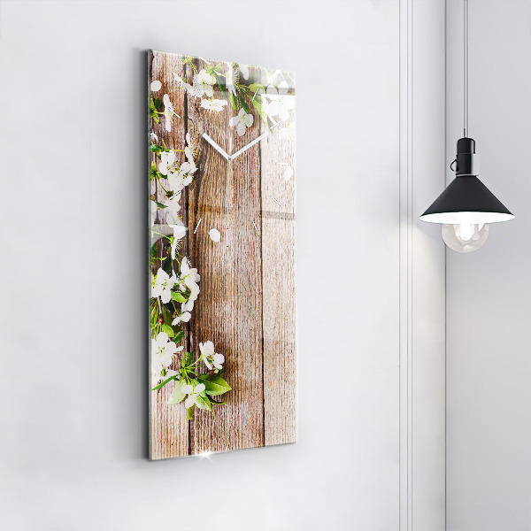 Horloge rectangulaire verticale Fleurs sur bois