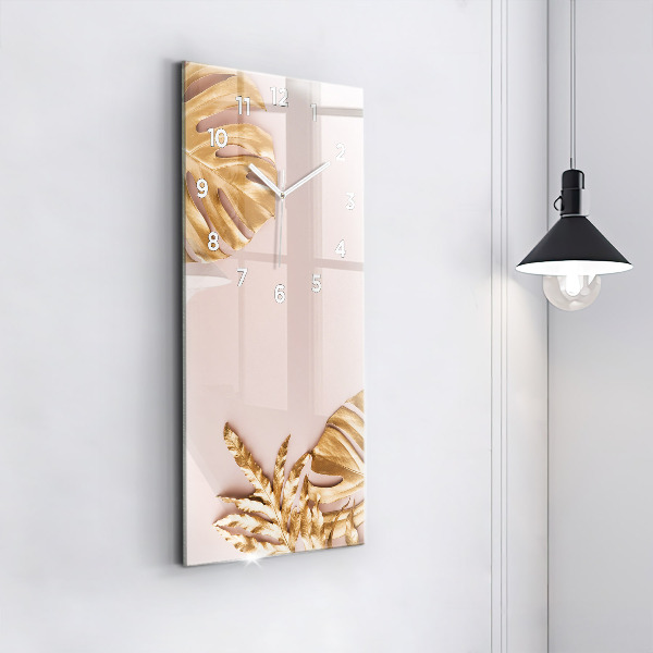 Horloge murale verticale Feuilles tropicales dorées