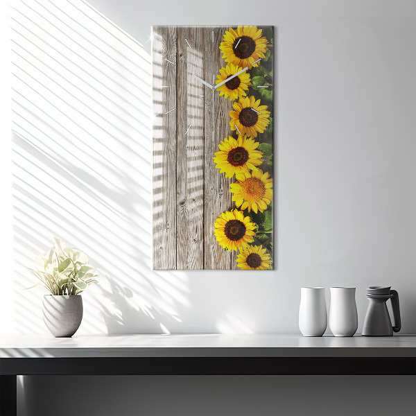 Horloge rectangulaire verticale Tournesols sur planches