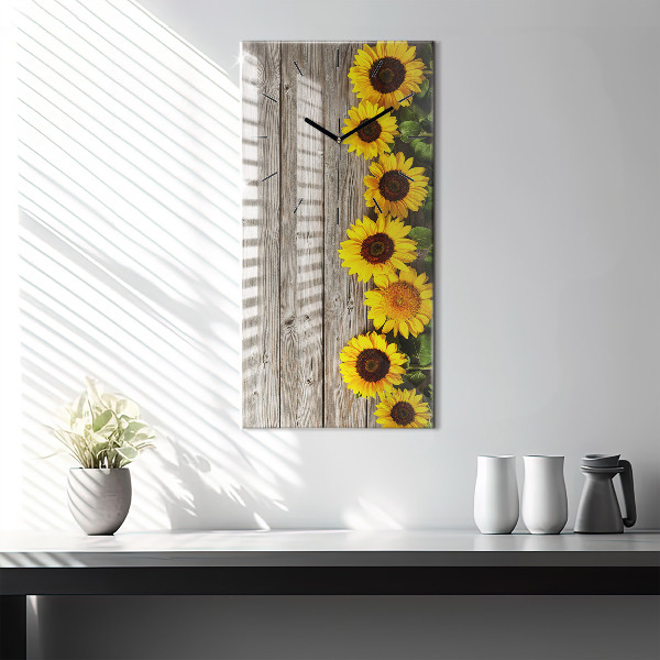 Horloge rectangulaire verticale Tournesols sur planches