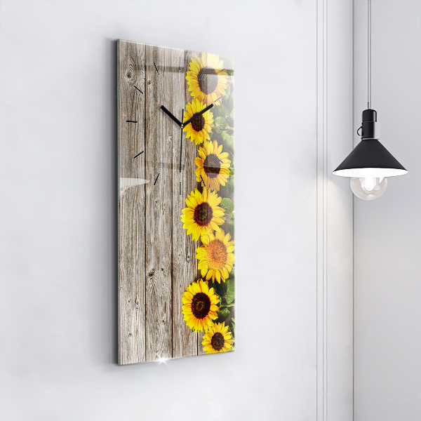 Horloge rectangulaire verticale Tournesols sur planches
