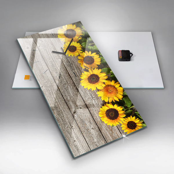 Horloge rectangulaire verticale Tournesols sur planches