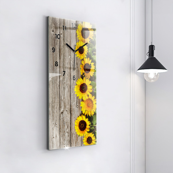 Horloge rectangulaire verticale Tournesols sur planches