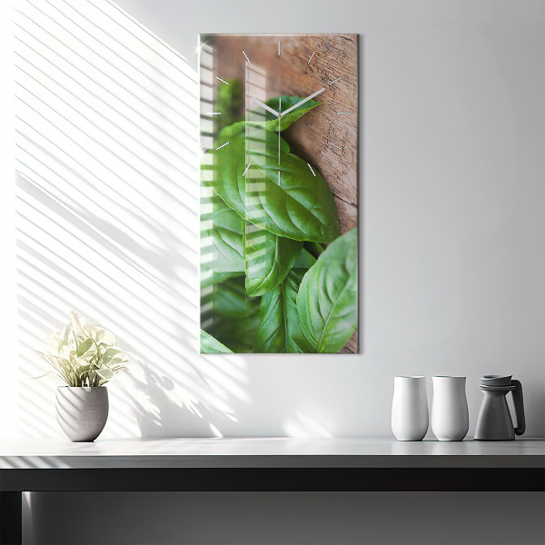 Horloge rectangulaire verticale feuilles de basilic