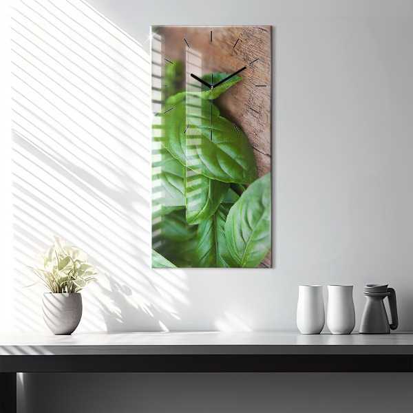 Horloge rectangulaire verticale feuilles de basilic