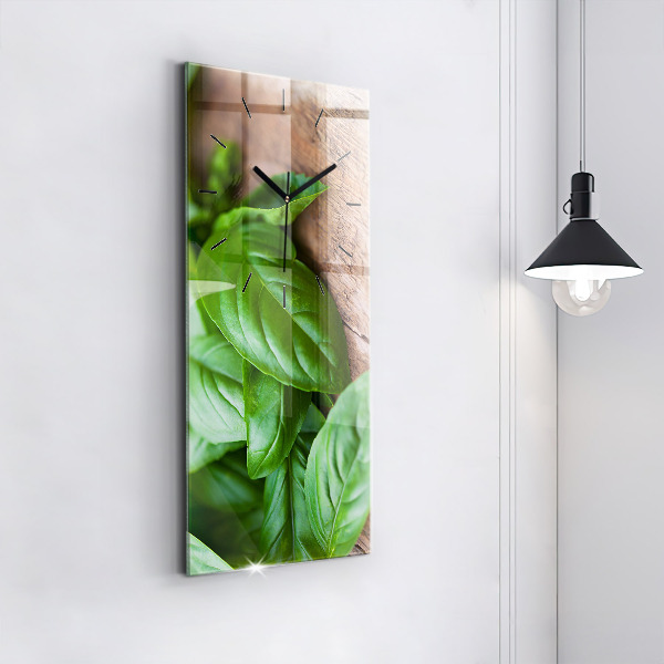 Horloge rectangulaire verticale feuilles de basilic