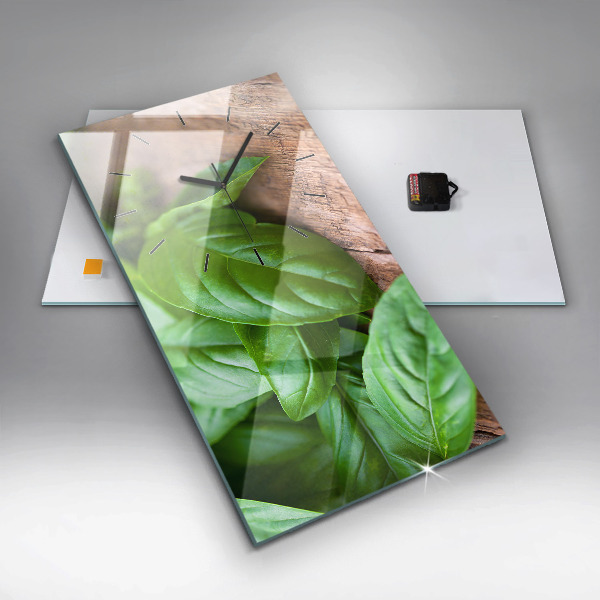 Horloge rectangulaire verticale feuilles de basilic
