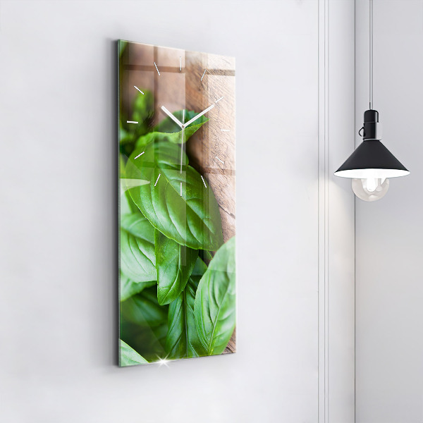 Horloge rectangulaire verticale feuilles de basilic