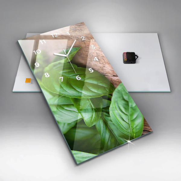 Horloge rectangulaire verticale feuilles de basilic