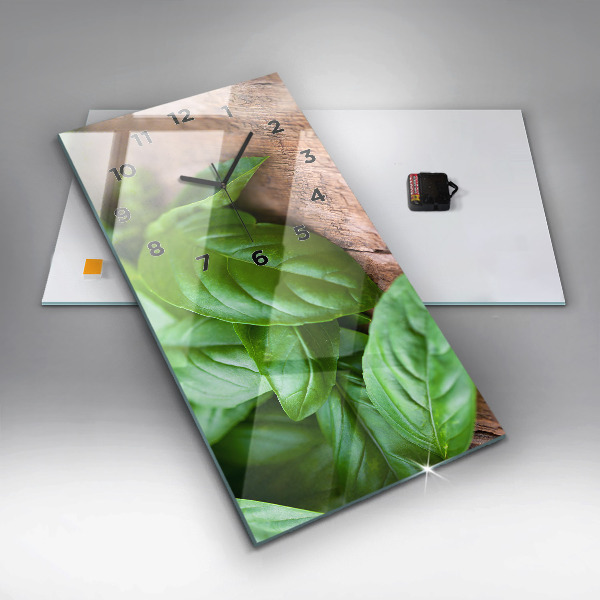 Horloge rectangulaire verticale feuilles de basilic