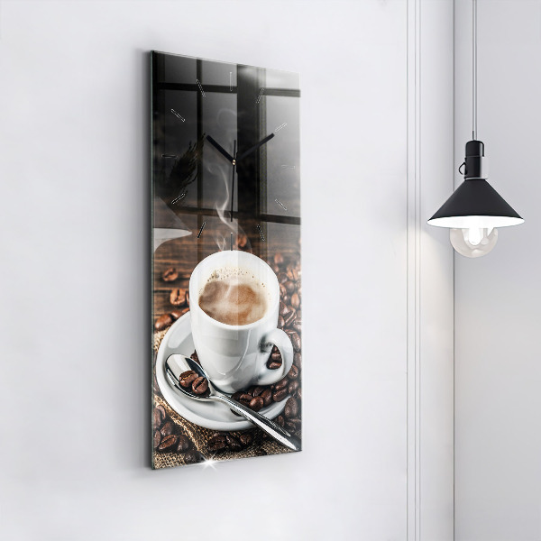 Horloge murale verticale Tasse et grains de café