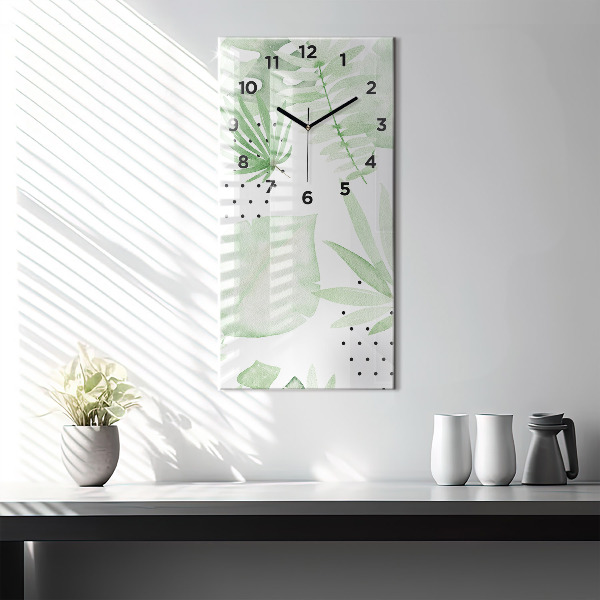 Horloge murale verticale Feuilles vertes