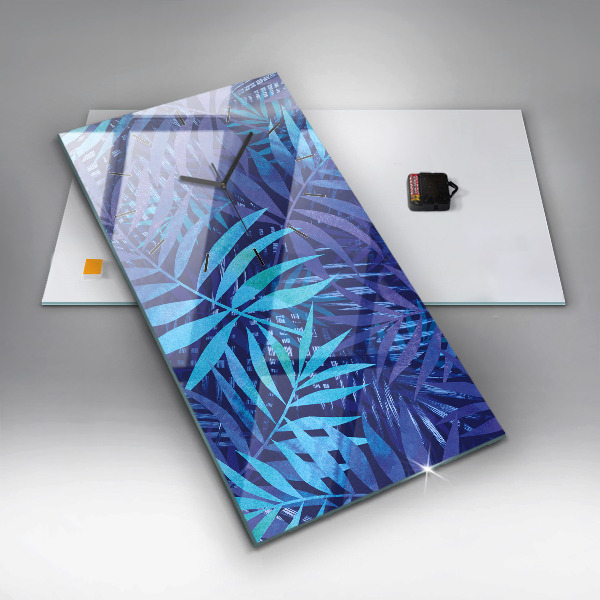 Horloge murale verticale Feuilles bleues