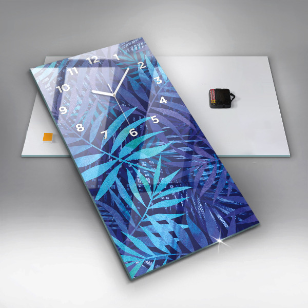 Horloge murale verticale Feuilles bleues