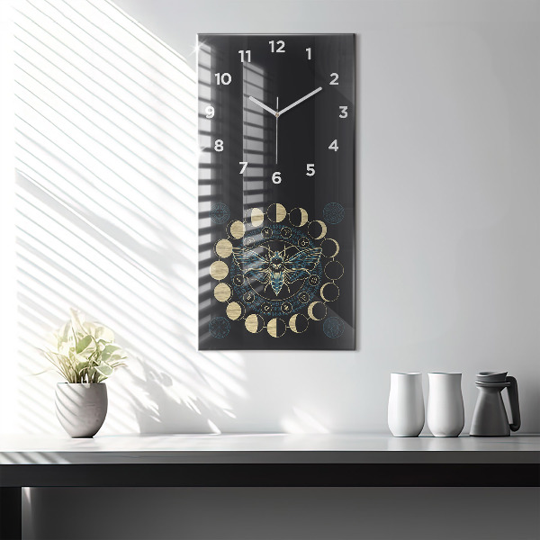 Horloge murale verticale Phases de la lune et insectes