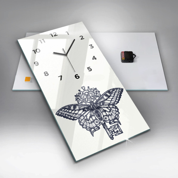 Horloge murale verticale Papillon et clé - style bohème