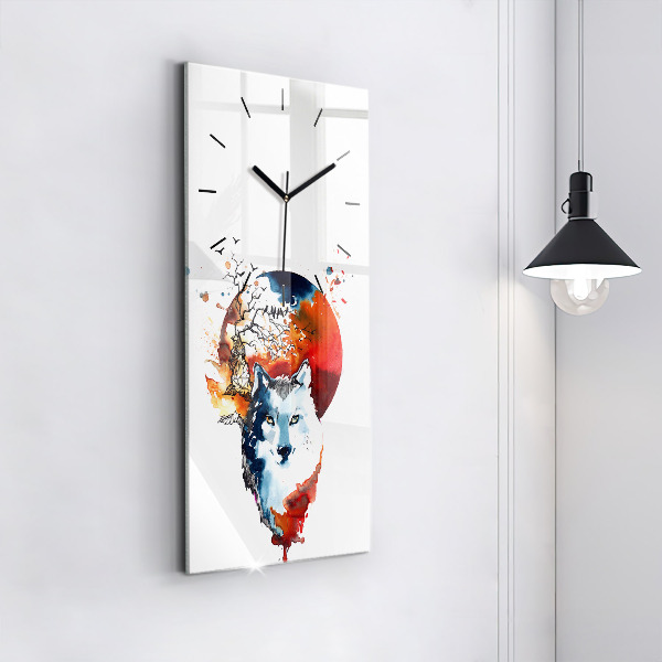 Horloge rectangulaire verticale Le loup et la pleine lune