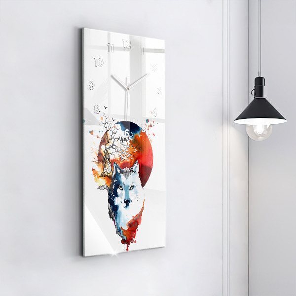 Horloge rectangulaire verticale Le loup et la pleine lune
