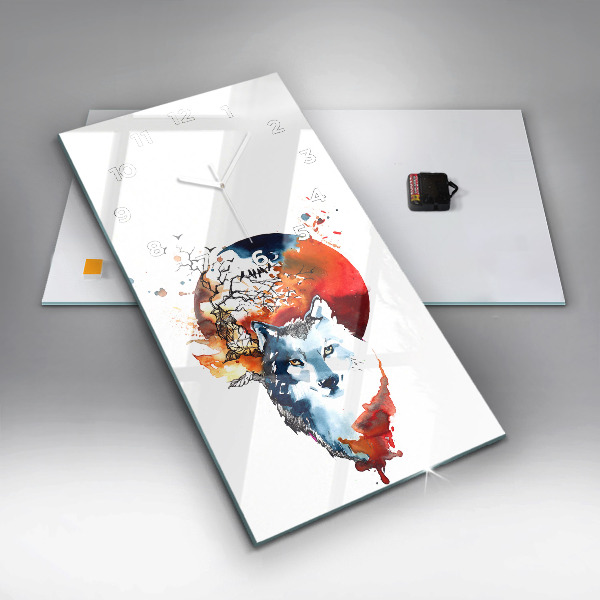 Horloge rectangulaire verticale Le loup et la pleine lune