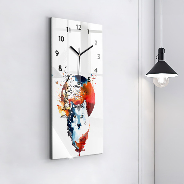 Horloge rectangulaire verticale Le loup et la pleine lune