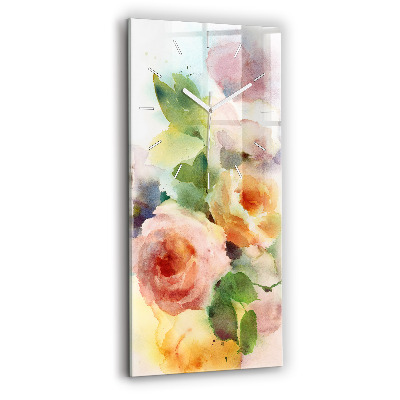 Horloge murale verticale Aquarelle de roses dans un vase