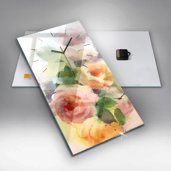 Horloge murale verticale Aquarelle de roses dans un vase
