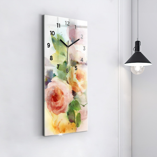 Horloge murale verticale Aquarelle de roses dans un vase